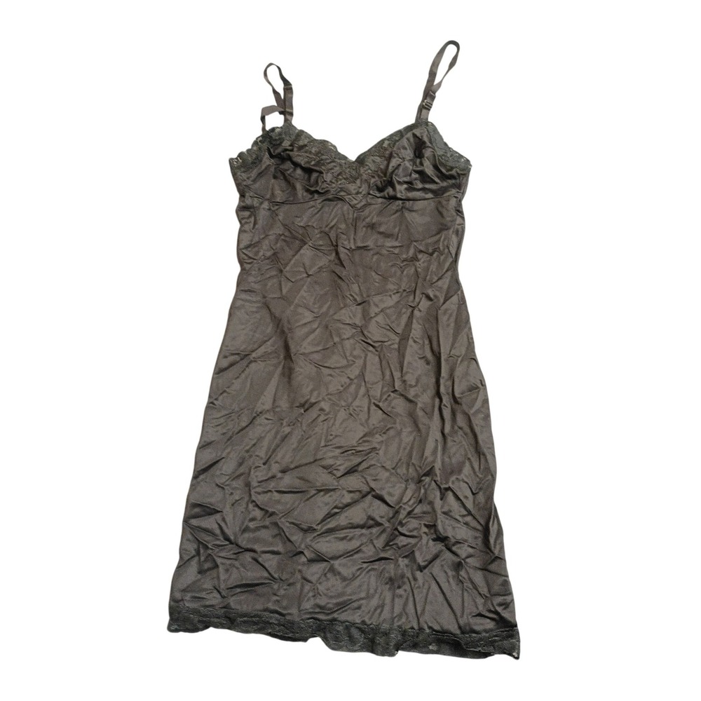 Penneys Gaymode Full Slip Womens 32 S Black Vintage Lace Trim Nylon Lingerie USA